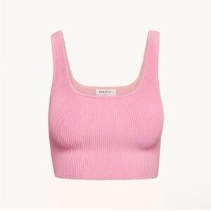Aritzia Babaton Sculpt Knit Squareneck Cropped Tank in Daisy Pink - Size S